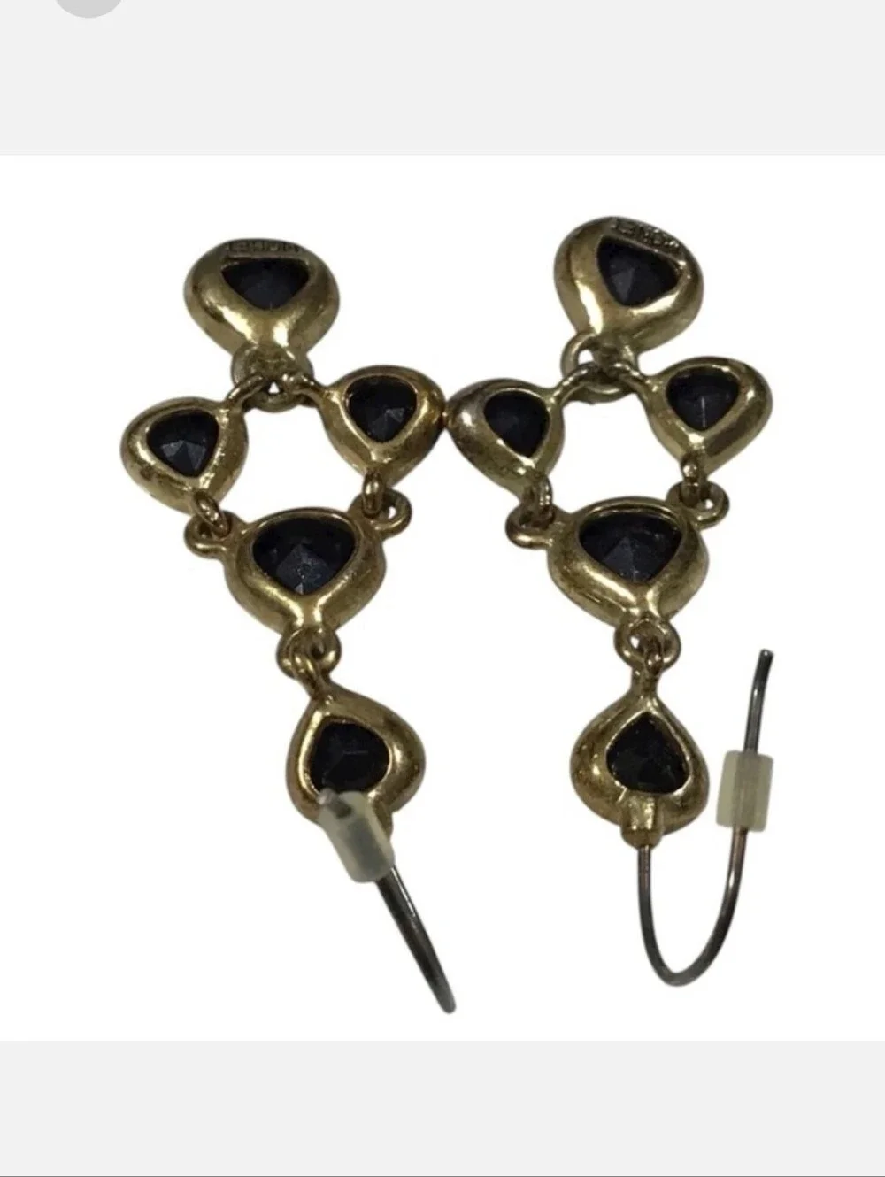 Very Unique Monet Gold-Tone Chandelier Earrings with Black Stones